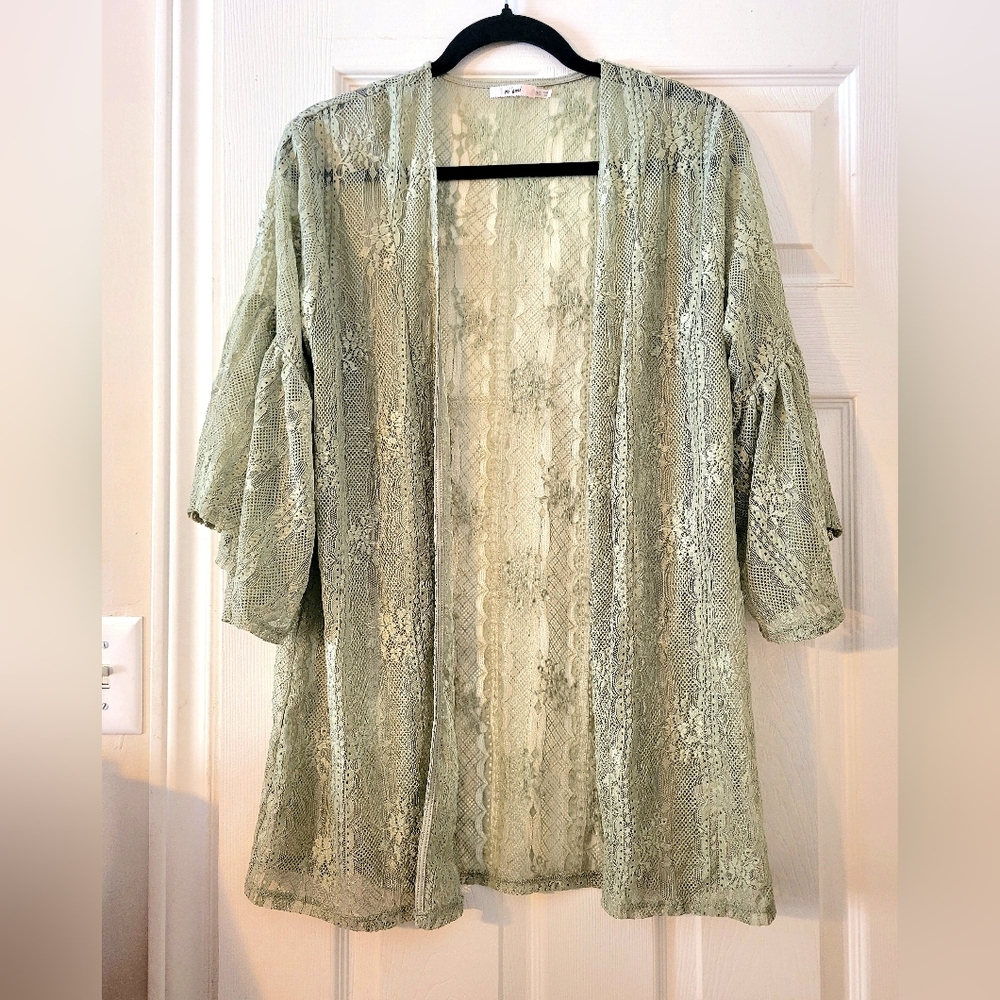 Miami Lace Kimono Robe - Light Green